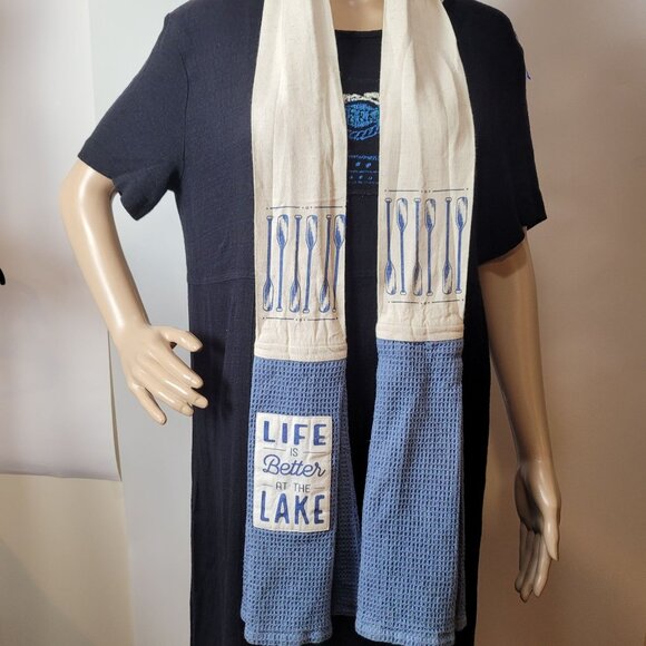 Life Is Better At The Lake Blue & Cream Cotton & Linen Kitchen Towel By DEMDACO - Picture 8 of 8